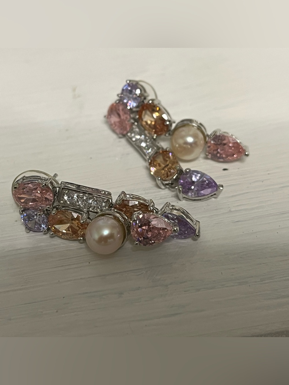 Pearl and Multicolor Crystal Drop Earrings - Women Jewelry 925